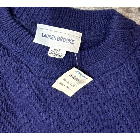 Lauren Brooke Sweater Womens Medium Blue Ribbed Pattern Knit Retro Vintage 80s - Picture 6 of 8